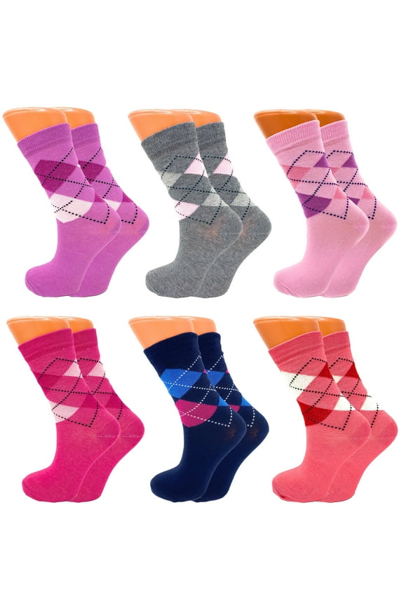 Combed Cotton Crew Socks for Women Colorful 6 Pairs Size 9-11 - Design 4