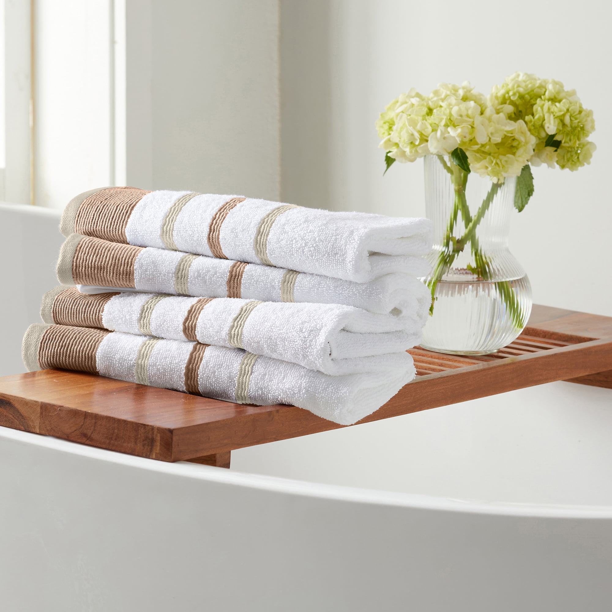 Dusty Rose and Cappuccino Combed Cotton Hand Towel Set, Pack of 4