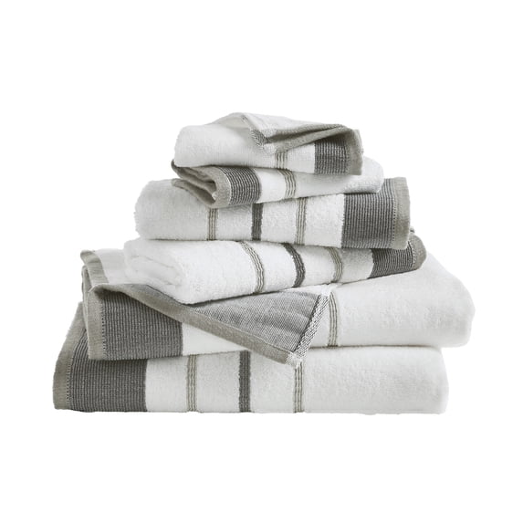 Luxurious Soft Cotton Decorative 6 Piece Towel Set, Dark Grey / Light Grey