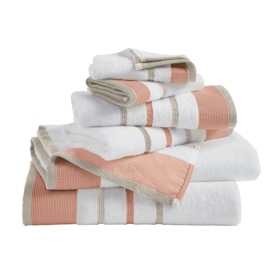 Luxurious Soft Cotton Decorative 6 Piece Towel Set, Dusty Rose / Cappuccino.