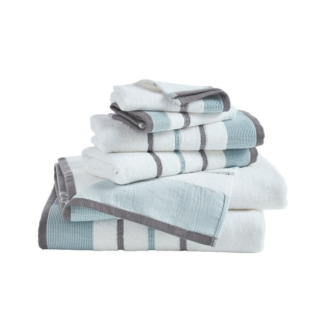 Luxurious Soft Cotton Decorative 6 Piece Towel Set, Eucalyptus / Grey
