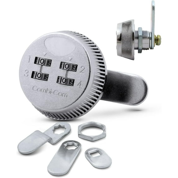 Combi-Cam Combinated Lock 7803S - Small Chrome Cam Lock | Keyless 4-Dial Pick-Proof Security Lock | Metal Locks for lockers, Doors, Drawers, Cabinets, & More | Versatile, Durable, & Rust Resistant