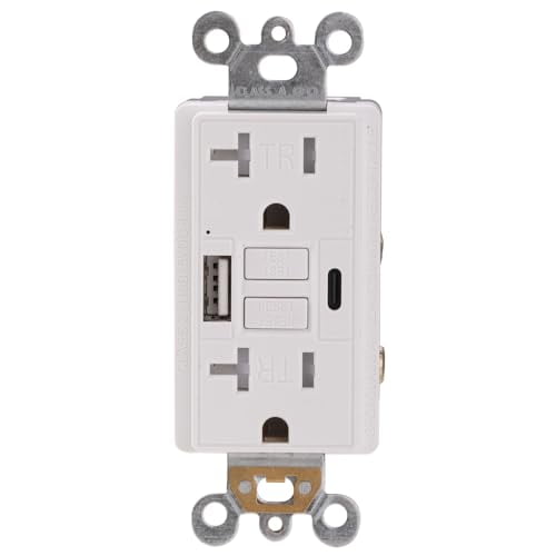 Combination 20A Self-Test GFCI Outlet and Type A & Type-C USB in-Wall Charger Outlet with 5V/4.8A, High Speed Charging for Smartphones and Tablets, ETL Listed, Wallplate Included, 1 Pack, White