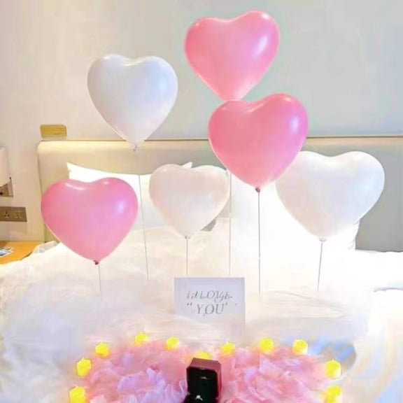Combination Balloon, 3 Pieces Pink and 3 Pieces White Heart-Shape Balloons (with Balloon Bracket and Air Pump), for Birthdays, Party, Wedding, Holidays