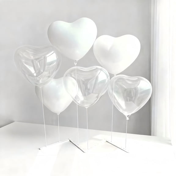 Combination Balloon, 3 Pieces Transparent and 3 Pieces White Heart-Shape Balloons (with Balloon Bracket and Air Pump), for Birthdays, Party, Wedding, Holidays