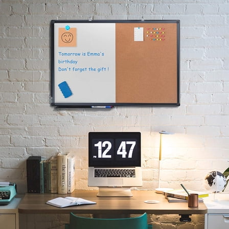 Combination Board, 36 x 24 Magnetic Whiteboard & Cork Board, Dry Erase Board Bulletin Combo Board for Home Office Classroom, 3' x 2' Wall Mounted Memo Message Board