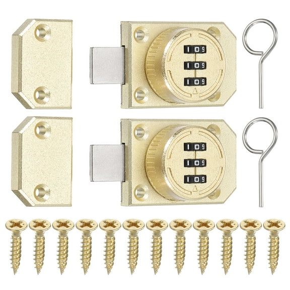 Combination Cabinet Lock, Zinc Alloy Mechanical Keyless Safety Door Latch, Gold 2 Pcs