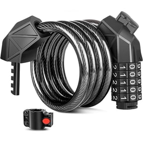 Bike Lock Cable, Anti Theft Bicycle Lock Chain, Bike Combination Lock 5 Digit Security Resettable Self Coiling Combination Cable Combo Bike Locks with Mounting Bracket, 4 Feet x 1/2 Inch (Black)
