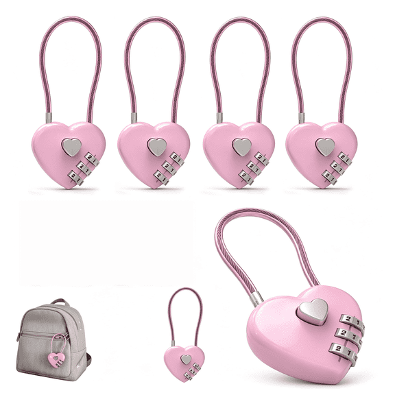Combination Cable Lock 4 Pack 3-Digit Resettable Flexible Steel Wire Small Padlock for Luggage Gym Locker Backpack,Pink