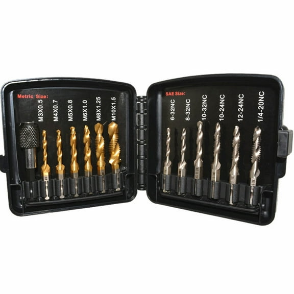 Combination Drill Tap Bit Set 13 Pcs SAE & Metric Tap Bits Kit for Screw Thread Drilling Tapping HSS Durabl