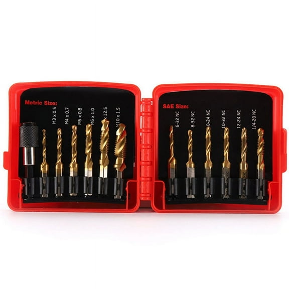 Combination Drill Tap Bit Set 13PCS and Metric Tap Bits Kit for Screw Thread Drilling Tapping Deburring