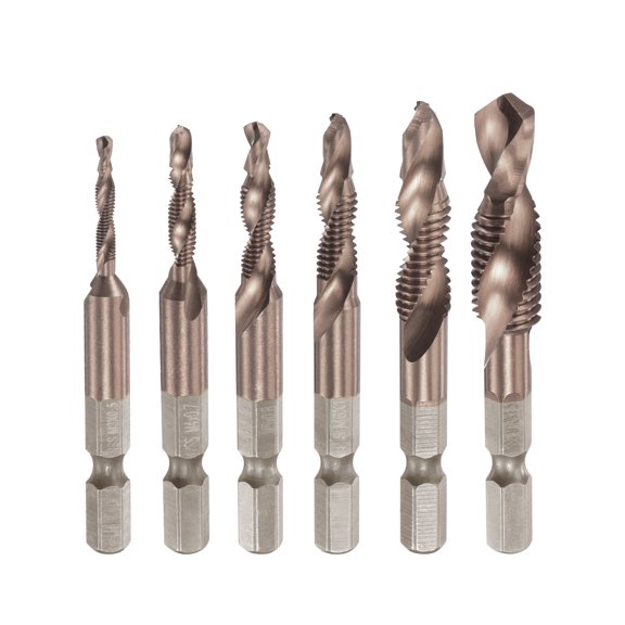 Combination Drill and Tap Bit Set M3 M4 M5 M6 M8 M10 1/4" Hex Shank Vacuum Titanium Coated Spiral Flute 6pcs
