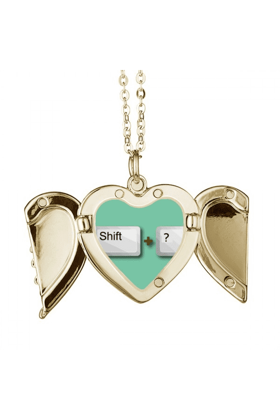 Combination Effect Shift Question Mark Folded Wings Peach Heart Pendant Necklace
