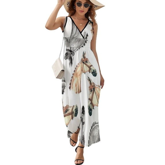 Combination Equine Watercolour Print Sleeveless Dress Women's summer dresses elegant chic wedding evening dresses