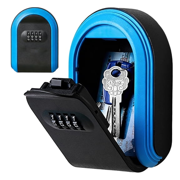 CANTAPVA Wall Mount Combination Lock Box, 4 Digit Key Safe with ABS Storage Case for Access Cards, USB Drives and Small Items, Blue