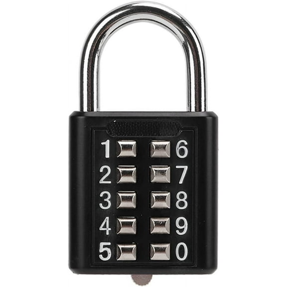 Combination Lock, 10 Digits Push Button Security Padlock Black Luggage Lock Gym Locker Lock Outdoor Waterproof Padlock for Gym Cabinets, Gates, Tool Boxes, Luggage, Suitcases