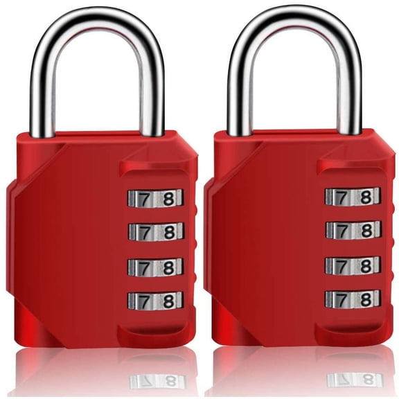 Combination Lock 2 Pack Waterproof Resettable 4 Digit Padlock for School Gym Locker Outdoor Hasp Cabinet Gate Shed Fence (Red, 2 Pack)