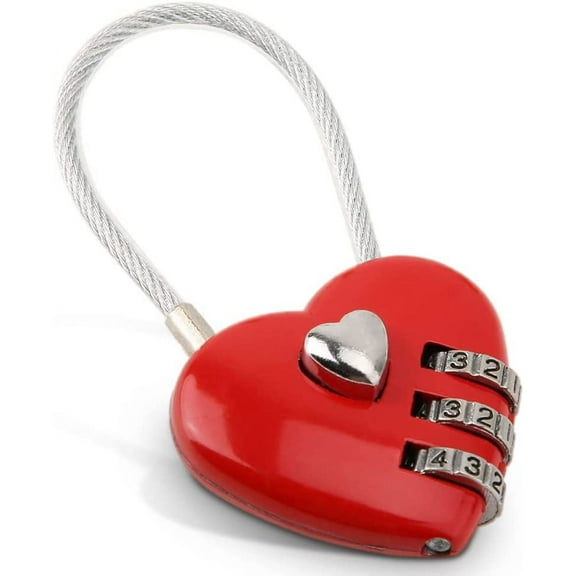 Combination Lock, 3 Digit Cute Love Padlock Mini Outdoor Combo Gate Lock Travel Luggage Locks Heart Shape Love Lock for Gym Locker, Extracurricular Locker, Home(red)
