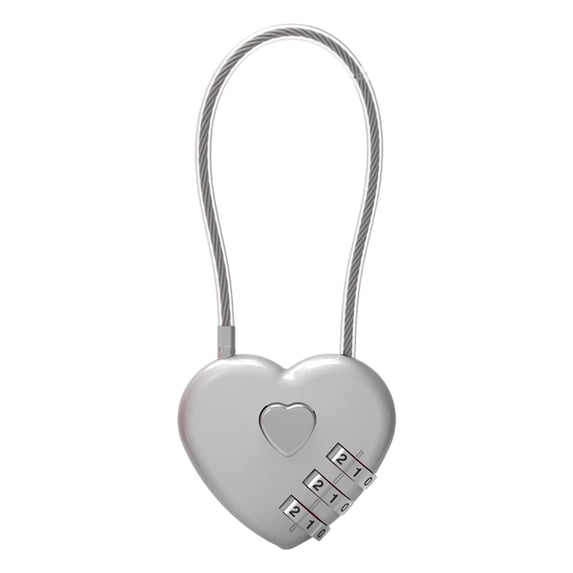 Combination Lock,3 Digit Heart Shaped Padlock For School Gym Locker,Heart Lock With Steel Wire Rope,Purse Lock,Cable Luggage Locks,Sports Locker Lock,Luggage,Fence,Backpack,Valentine Gift,1PC,Silver