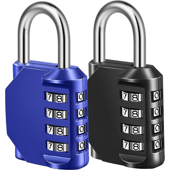 Combination Lock, 4 Digit Combination Padlock for School Gym Sports Locker, Fence, Toolbox, Case, Hasp Cabinet Storage (2 Pack, Blue & Black)