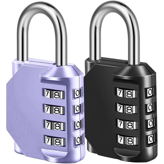 Combination Lock, 4 Digit Combination Padlock for School Gym Sports Locker, Fence, Toolbox, Case, Hasp Cabinet Storage (2 Pack, Blue & Black)