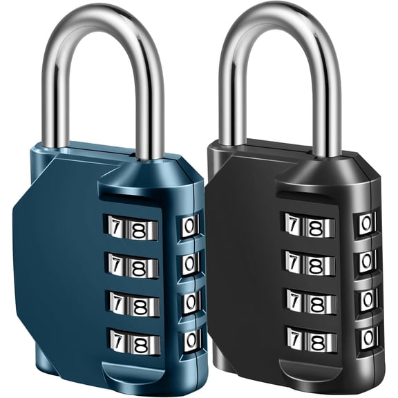 Combination Lock, 4 Digit Combination Padlock for School Gym Sports Locker, Fence, Toolbox, Case, Hasp Cabinet Storage (2 Pack, Dark Blue & Black)
