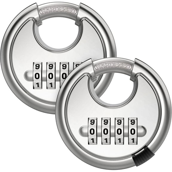 Combination Lock, 4 Digit Disc Padlock with Hardened Steel Shackle, Keyless Heavy Duty Combo Lock for Outdoor Sheds Fence, Gate Hasps, Storage Unit, School Gym Locker (2 Pack,White)