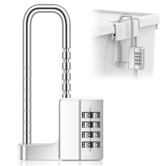 Combination Lock with Adjustable Long Shackle, 4-Digit Heavy Duty Waterproof Padlock for Outdoor Gate, Fence, Toolbox Case, Silver