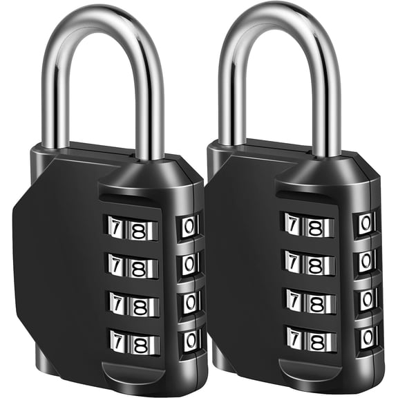 Combination Lock, 4-Digit Padlock, Suitable for School Gym Sports Locker, Fence, Toolbox, Boxes, Hinge Cabinet Storage (2-Pack, Black)
