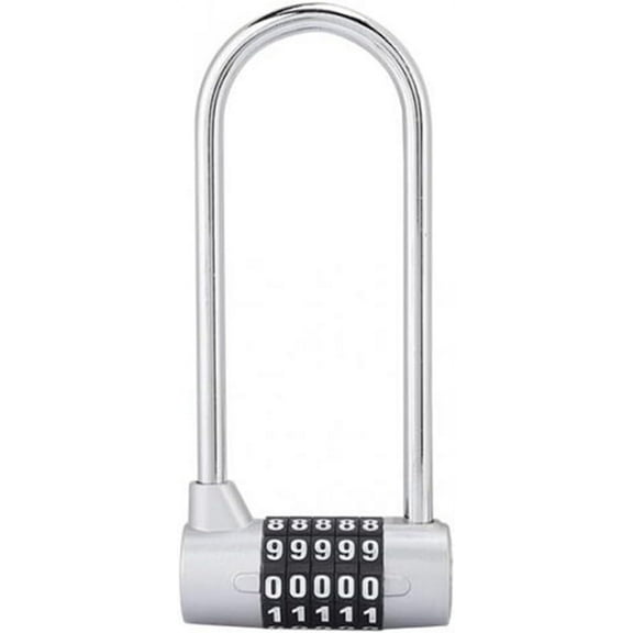 Combination Lock, 5 Digit Combination Padlock, 116mm Long Flexible Cable Lock, Long Shackle Padlocks, Updated Safety Resettable Lock for Gym Locker, Closet, Luggage, Cabinet, Outdoor (Silver)