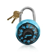 Combination Lock Blue For Locker - Non-reset Lock with Pictures - Double Reinforced Stainless Steel for All Types of Lockers Including Gym, School, Storage Facilities (With Administrative Key)