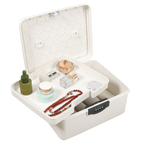 Combination Lock Box 7 L Code Storage Container Plastic Organizer with Built In Detachable Tray for Home Office School
