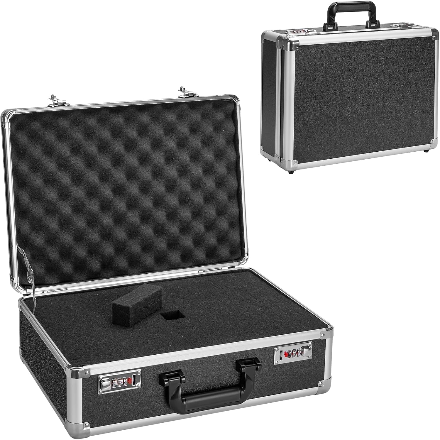 Combination Lock Box - Locking Storage Case with Customizable Foam, 14.2" Portable Lockable Case for Personal Items, Valuables, Documents, Briefcase for Jewelry, Cash, Medications, Black