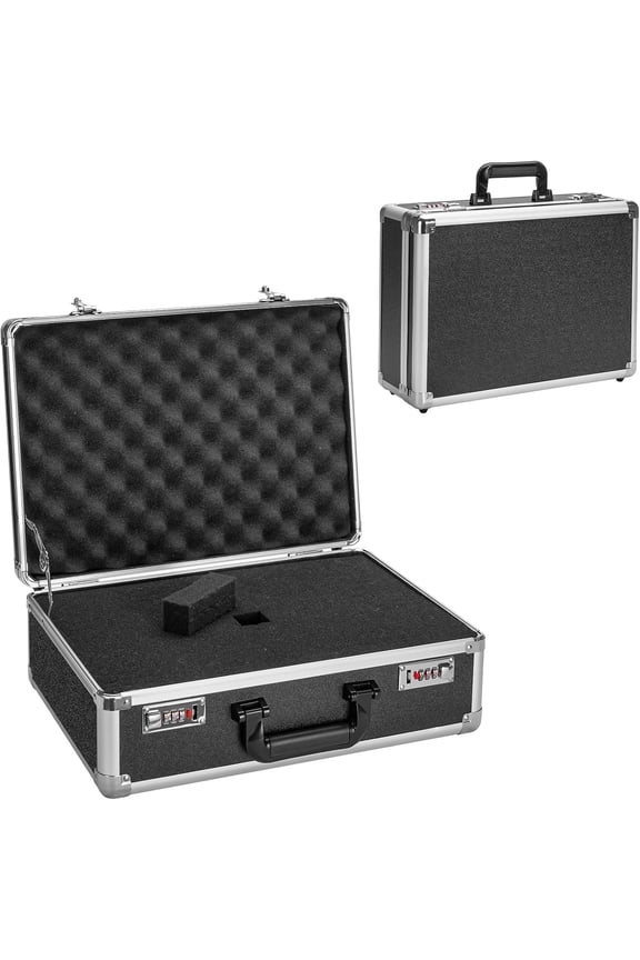 Combination Lock Box - Locking Storage Case with Customizable Foam, 14.2" Portable Lockable Case for Personal Items, Valuables, Documents, Briefcase for Jewelry, Cash, Medications, Black