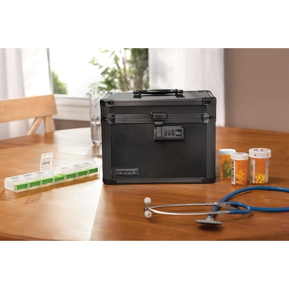 Combination Lock Box - Pack of 1-10 x 7.25 x 7.75 Inch Standard Safe with Key and Combo Lock for Important Documents, Medicine & Money - Tactical Black