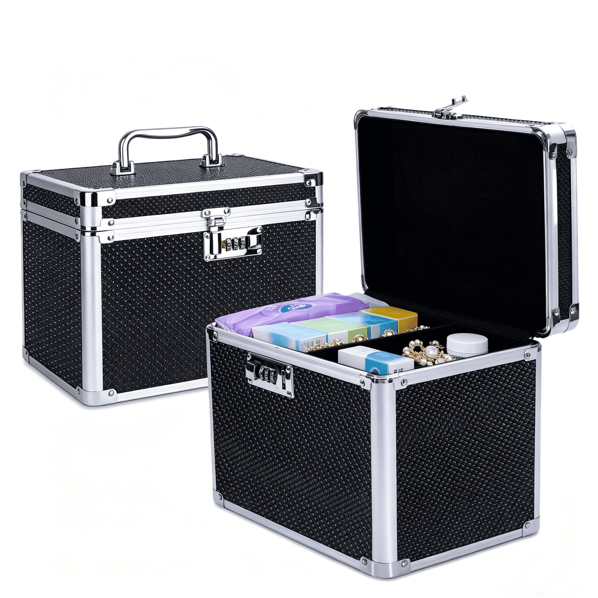 Combination Lock Box, Security Lock Boxes for Documents, Valuables, Medicine & Money - 10 x 7.25 x 7.75 Inch-Black