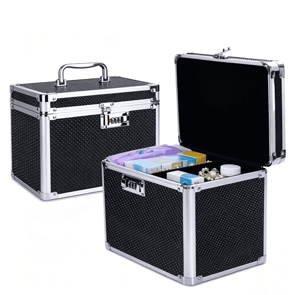 Combination Lock Box, Security Lock Boxes for Documents, Valuables, Medicine & Money - 10 x 7.25 x 7.75 Inch-Black