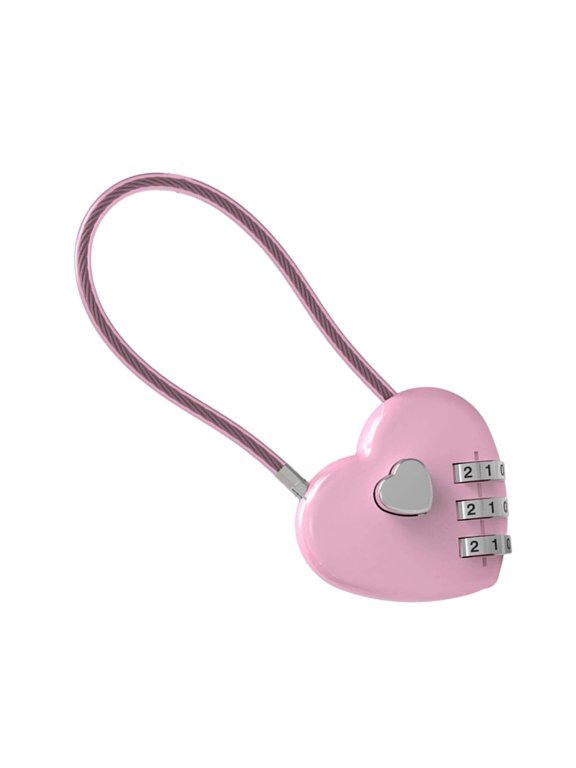Combination Lock, Heart Shaped Cable Padlock, Digit Coded Fastener Lock for Luggage, Suitcase, Gym Locker, Backpack Bag Zipper, Cabinet, Mailbox, Fence, Travel, 3.54×1.57 Inches, Pink