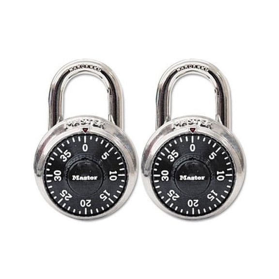 Combination Lock Stainless Steel, 1 7/8" Wide, Black Dial, 2/Pack