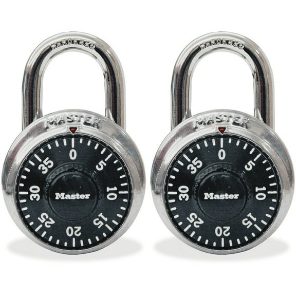 Combination Lock, Stainless Steel, 1 7/8" Wide, Black Dial, 2/pack | Bundle of 5