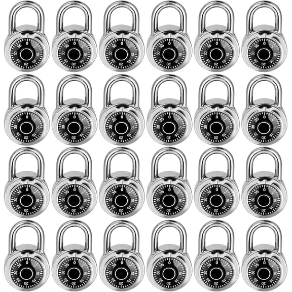 Combination Lock, Standard Dial Combination Lock, Pack of 24; Black Turnplate, 2 in. Wide, Fixed Three Digital Combination, for School, Gym & Locker, Toolbox, Gate