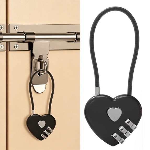 Combination Lock for Gym Locker, Heart Shaped Padlock, Black