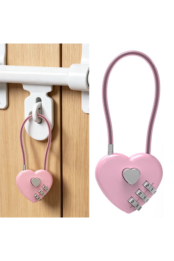 Combination Lock for Gym Locker, Heart Shaped Padlock, Pink