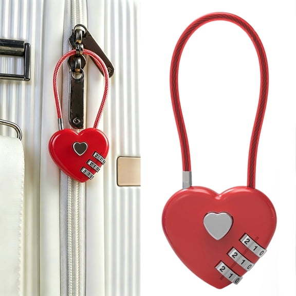 Combination Lock for Gym Locker, Heart Shaped Padlock, Red