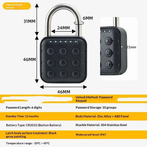 Combination Lock for Locker - 6-Digit Combo Lock Waterproof Smart Padlock for School Gym Lockers, Gates, Fence and Storage Unit (Black)