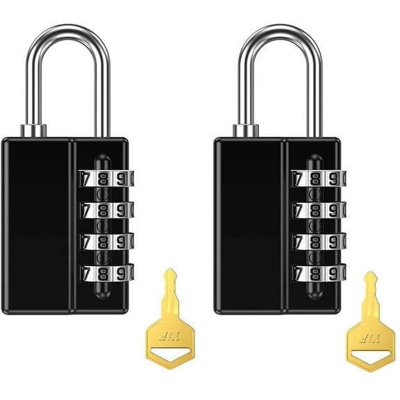 Combination Locks, 4 Digit Resettable Security Padlock with Keys Gate Lock for School Gym Sports Locker Fence Toolbox Luggage Storage Box 2 Packs