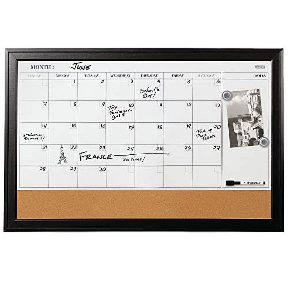 EAONE 16x12 Inch 3-in-1 Magnetic Whiteboard Calendar & Cork Board Combo - Aluminum Frame For Wall Office Home