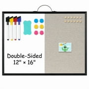 Combination Magnetic Whiteboard & Fabric Board,Dry Erase Board Bulletin Board Combo Vision Board for Wall,Home,Office 12x16 inches, Black Frame Grey Linen