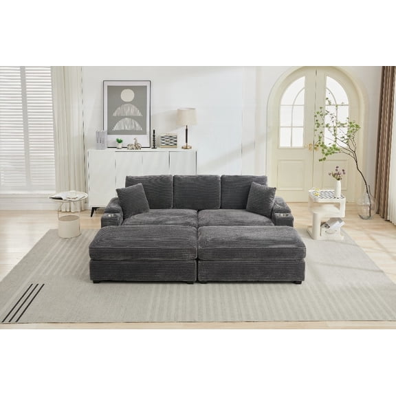 Combination Modular Convertible Sectional Sofa Bed Set,Armrest storage