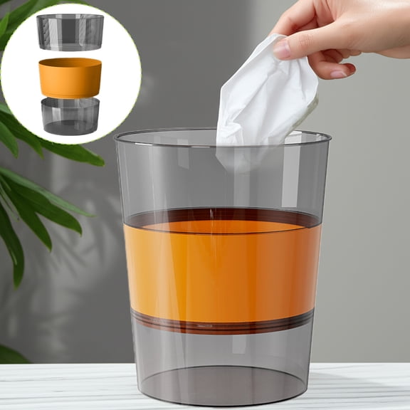 Combination Modular Trash Can with Transparent Design, Collapsible 3-Section Waste Bin for Office, Bathroom, Kitchen, Small Space Storage, Durable Plastic Cleaning-Friendly Orange